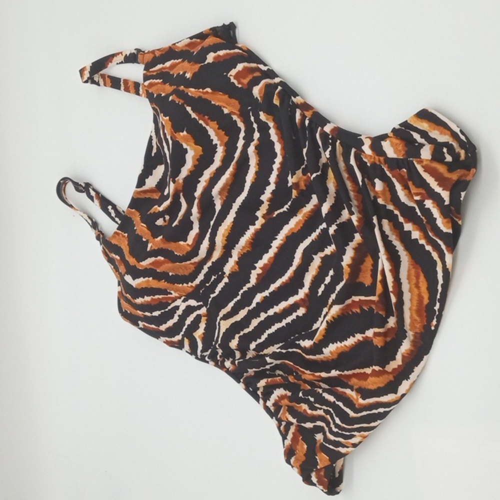 DKNY Tiger Printed‎ Square Neck Tankini Swim Top L